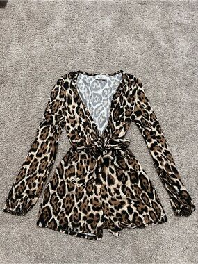 NWOT Fashion Nova Leopard Print Wrap Romper - Brown & Black